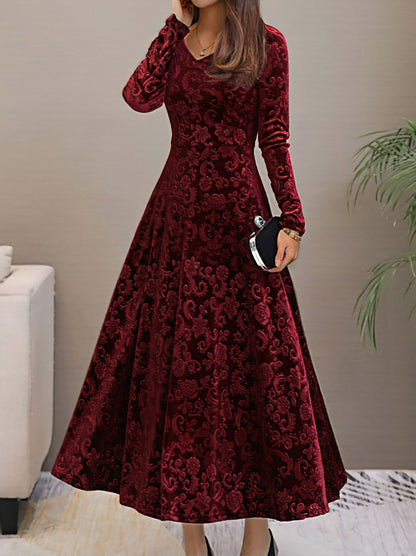 Textured Velvet Long Sleeve Maxi Dress
