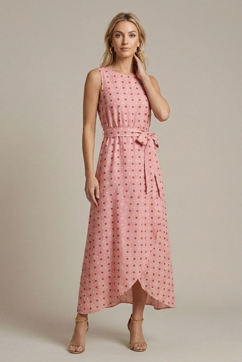 Polka Dot Belted Midi Dress