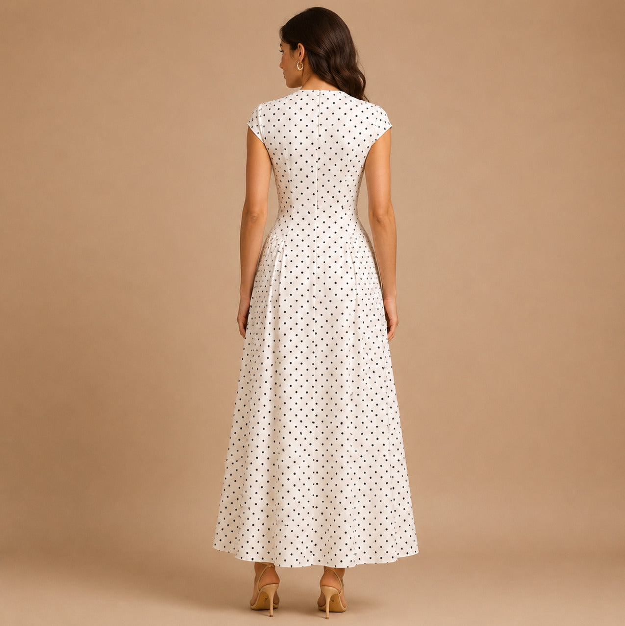 Polka Dot Pleated Maxi Dress