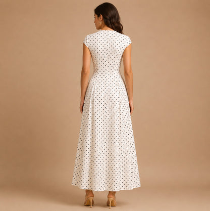 Polka Dot Pleated Maxi Dress
