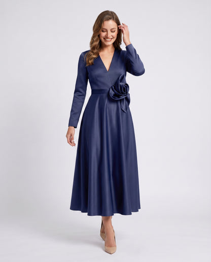 Satin Long Sleeve Midi Dress