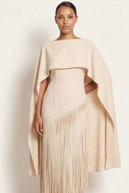Cape Overlay Fringe Maxi Dress