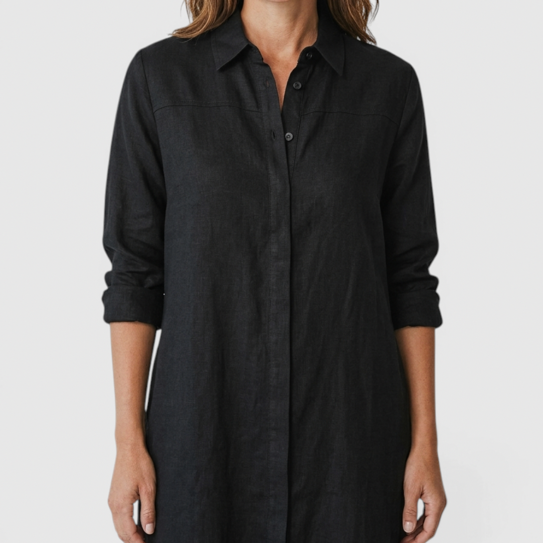 Linen Twist Front Shirt Dress