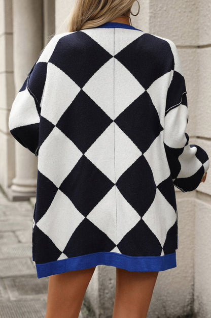 Argyle Oversized Knit Cardigan
