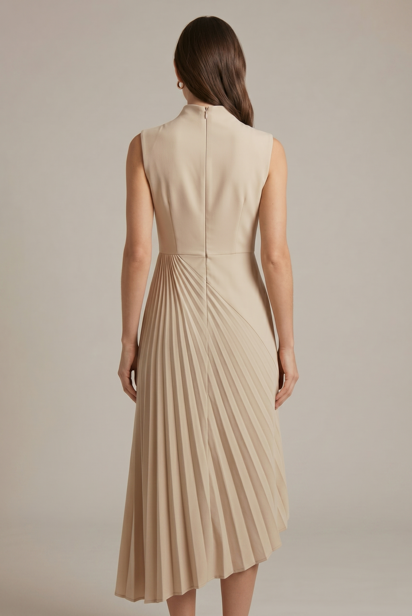 High Neck Pleated Midi Dress