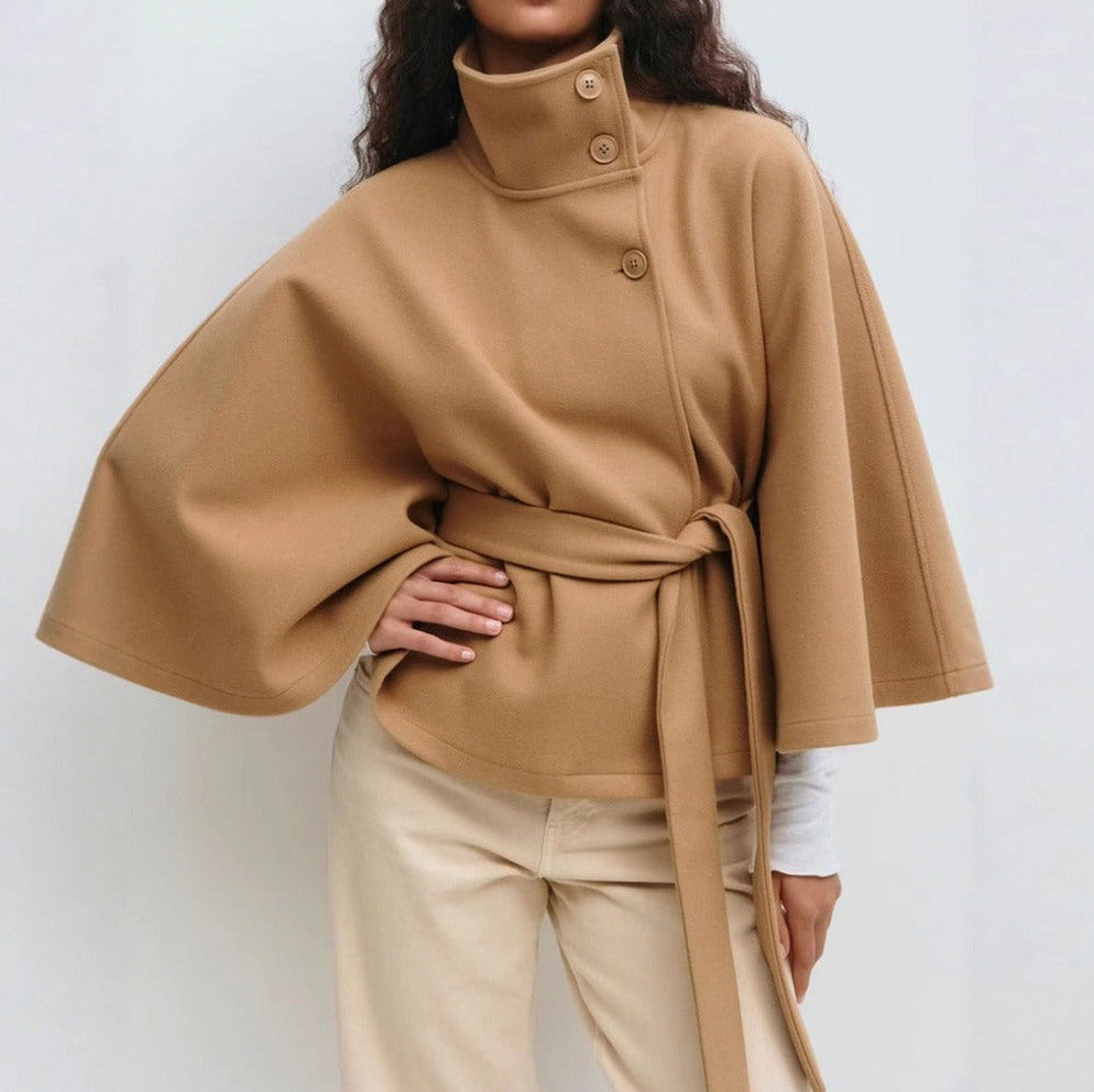 Wool High Neck Wrap Coat