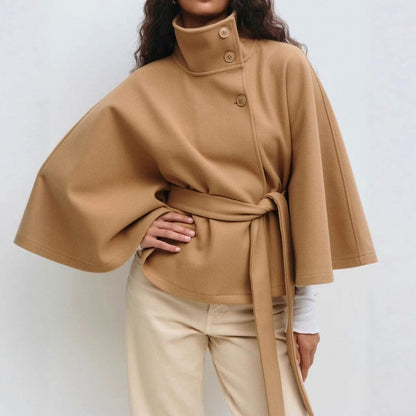 Wool High Neck Wrap Coat