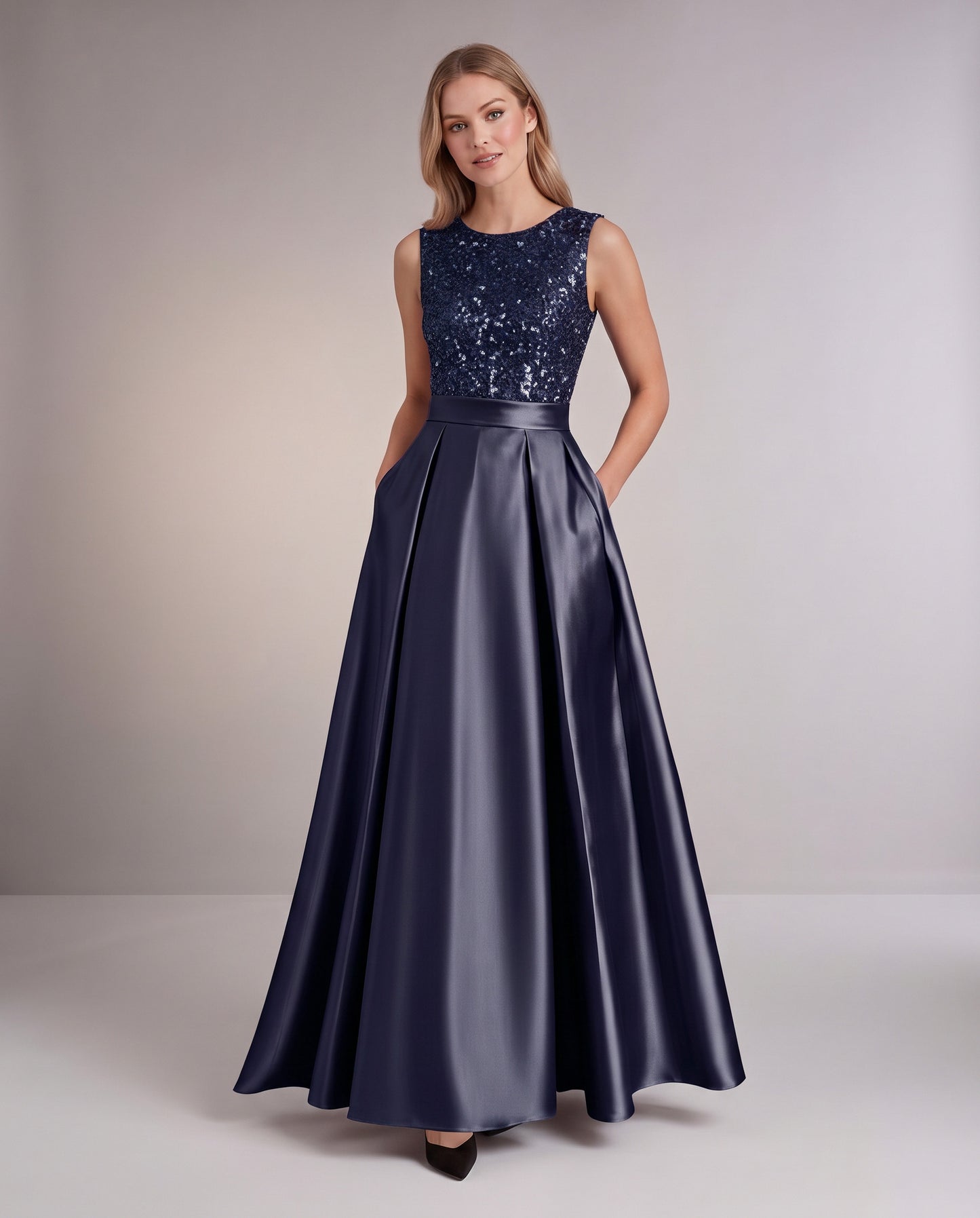 Sequin Pleated Ball Gown