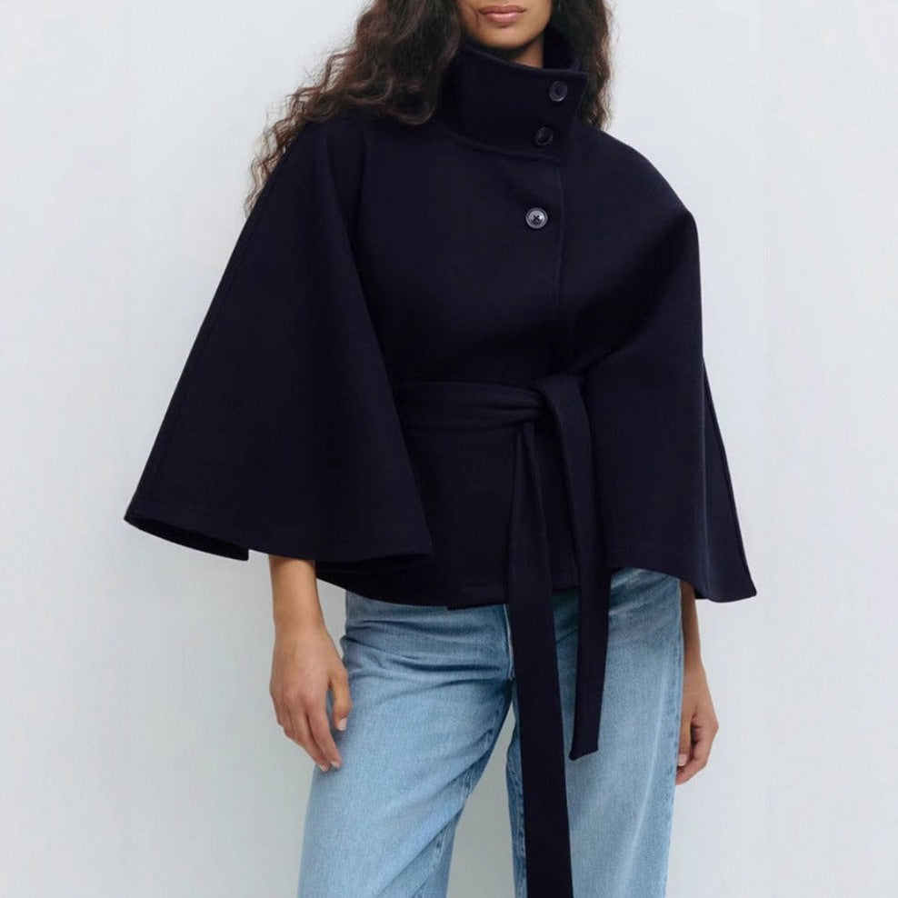 Wool High Neck Wrap Coat