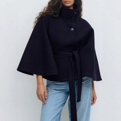 Wool High Neck Wrap Coat