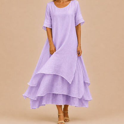 Linen Sheer Overlay Maxi Dress