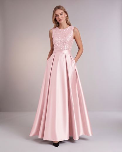 Sequin Pleated Ball Gown