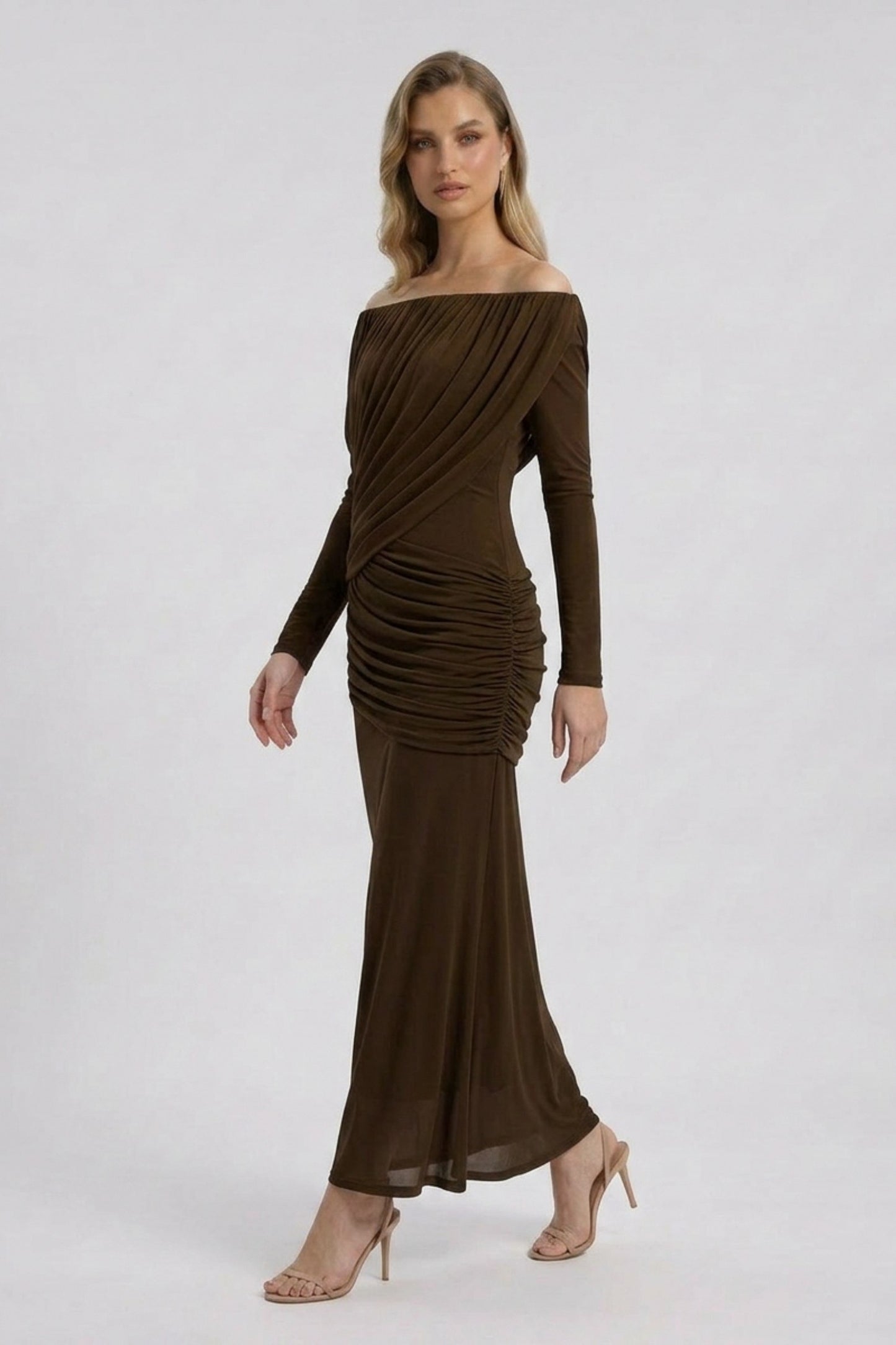 Ruched Long Sleeve Maxi Dress