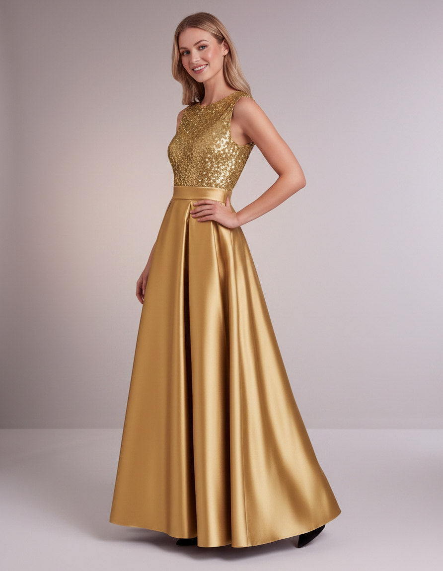 Sequin Pleated Ball Gown