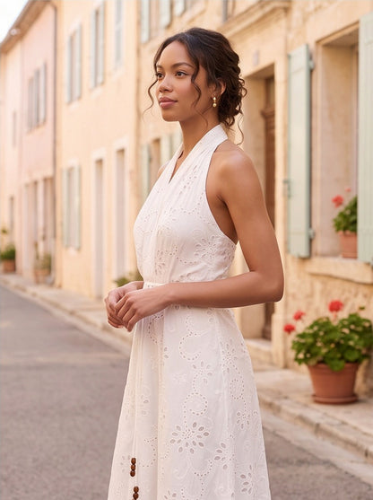 Broderie Halter Midi Dress