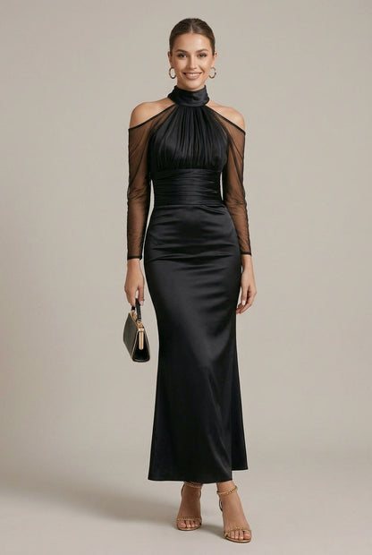 Satin Ruched Cutout Maxi Dress