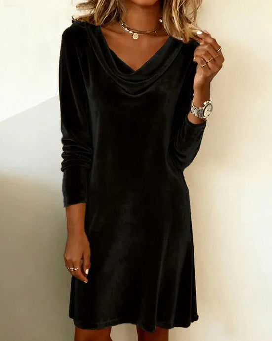 Velvet Cowl Neck Mini Dress