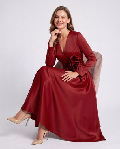 Satin Long Sleeve Midi Dress