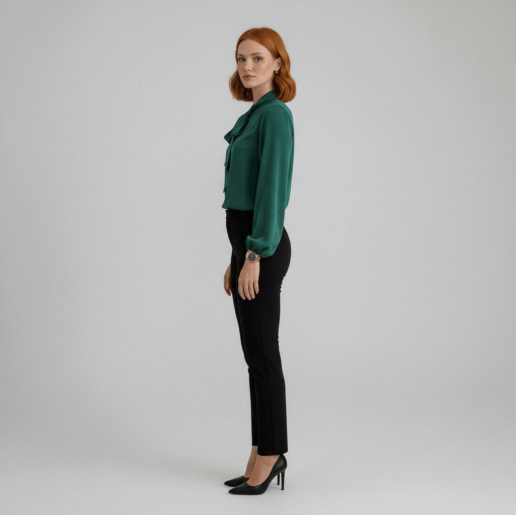 Crepe Tie Neck Long Sleeve Blouse