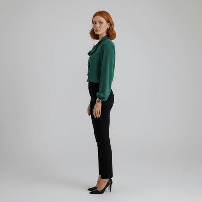 Crepe Tie Neck Long Sleeve Blouse
