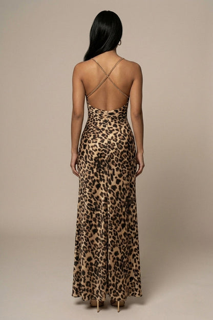 Leopard Cowl Neck Maxi Dress