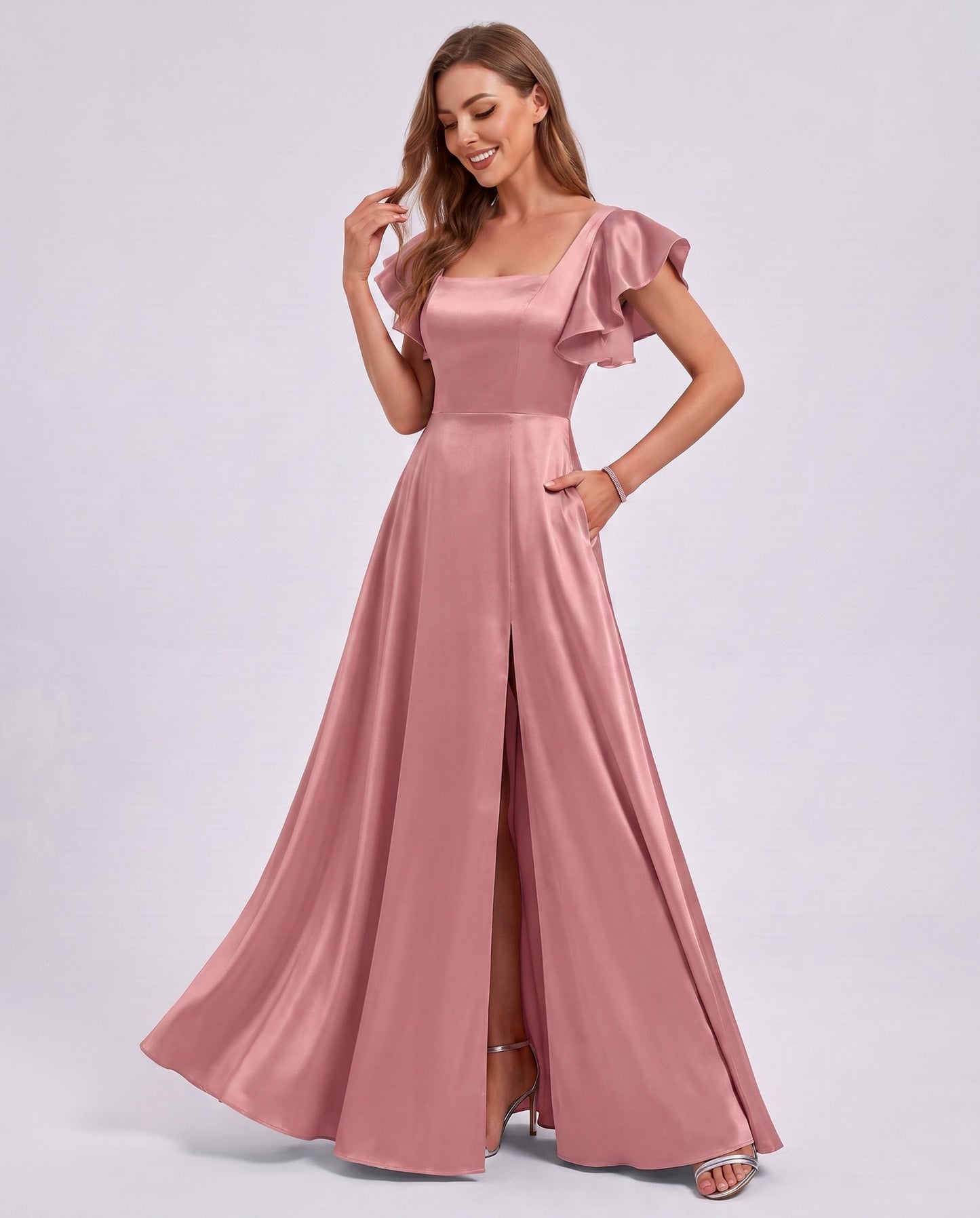 Satin Square Neck Maxi Dress