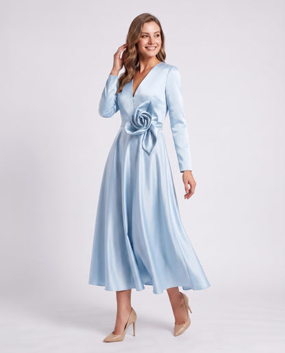 Satin Long Sleeve Midi Dress