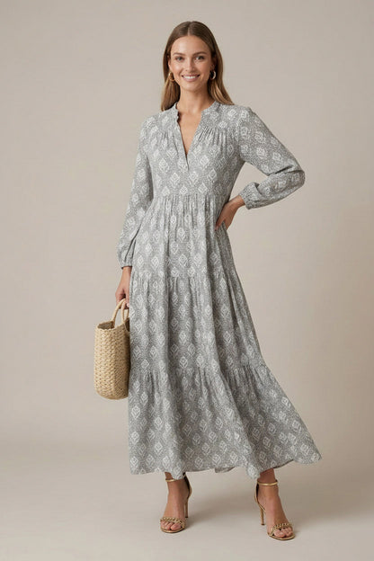 Geometric Print Tiered Maxi Dress