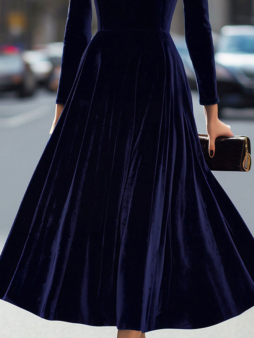 Velvet High Neck Midi Dress