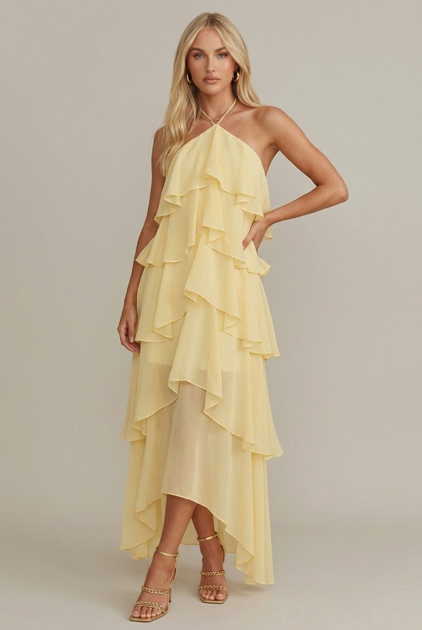 Tiered Ruffle Halter Maxi Dress