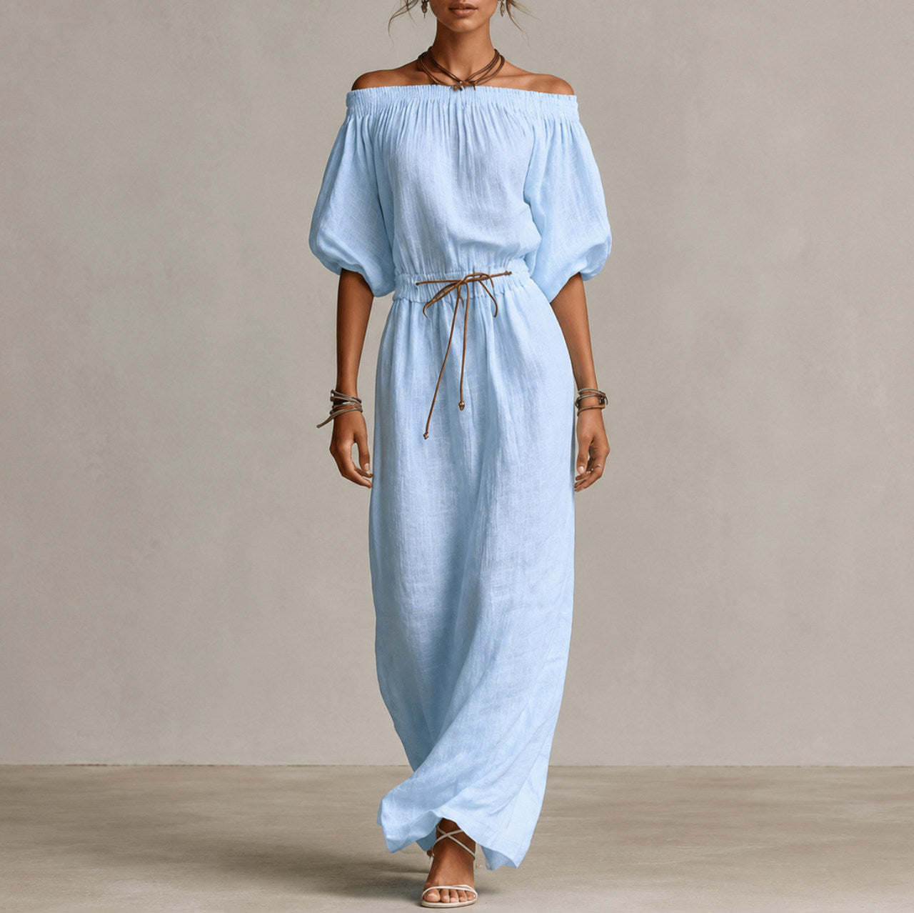 Linen Off Shoulder Maxi Dress