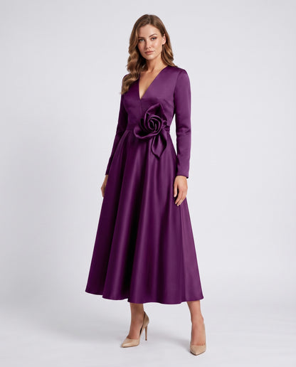 Satin Long Sleeve Midi Dress