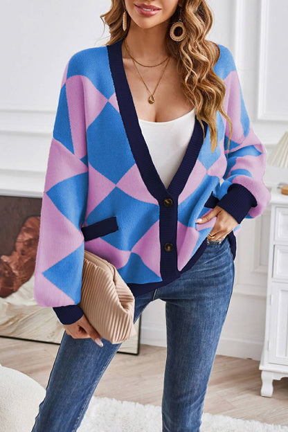Geometric Knit Button Front Cardigan