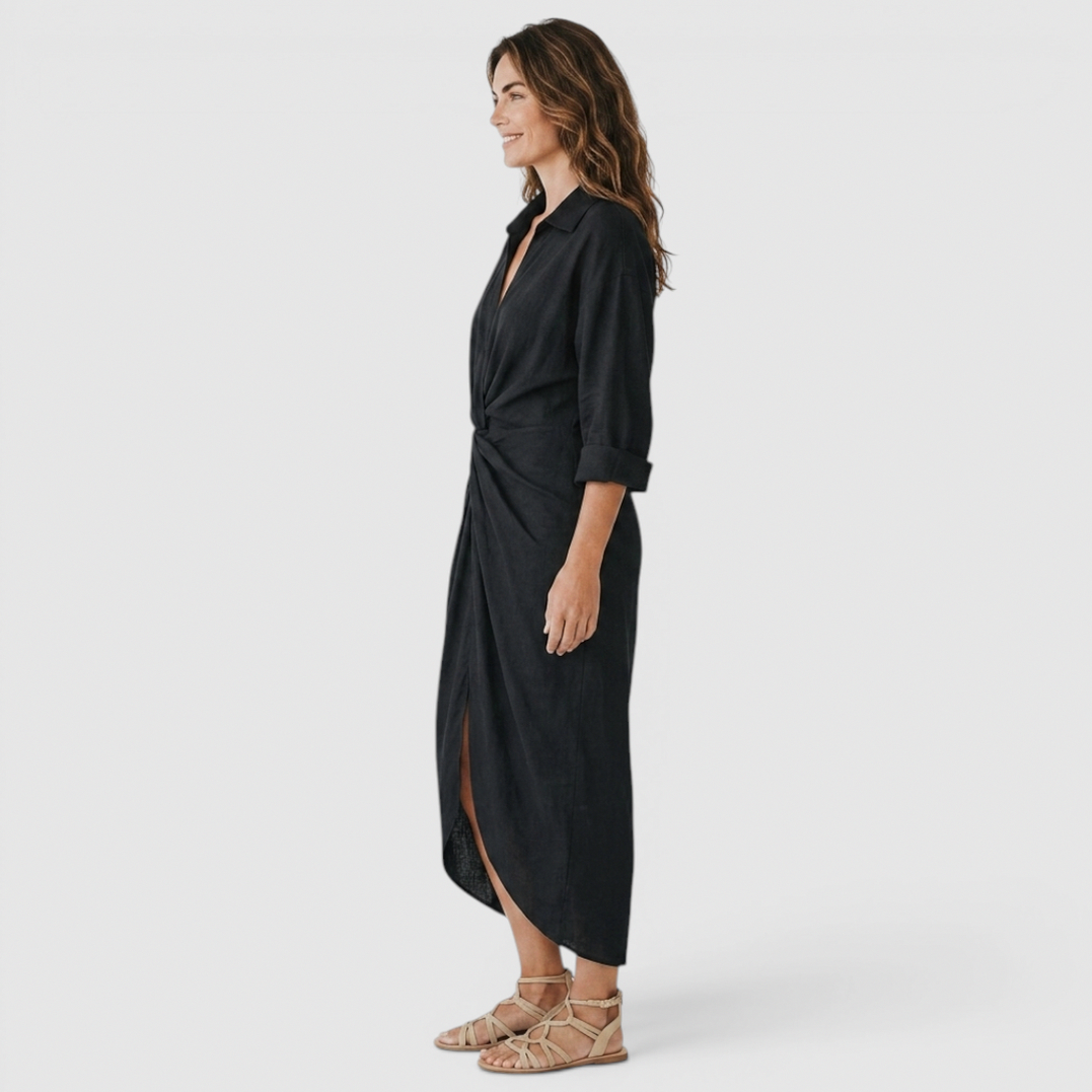 Linen Twist Front Shirt Dress