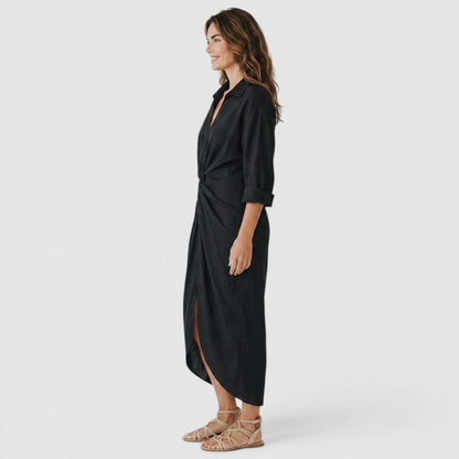 Linen Twist Front Shirt Dress