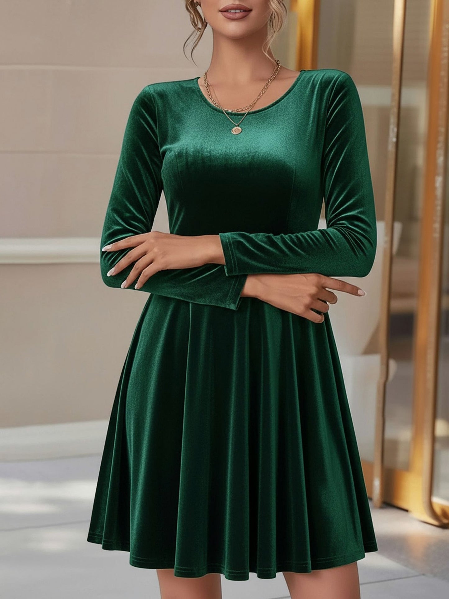Velvet Long Sleeve Mini Dress