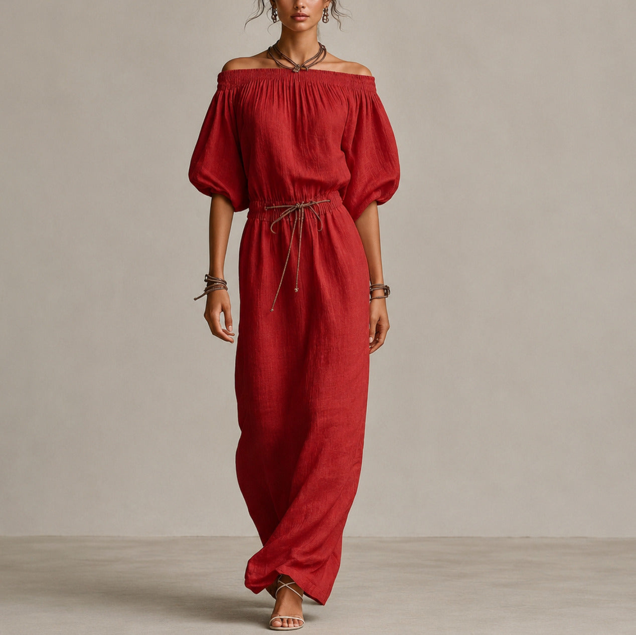 Linen Off Shoulder Maxi Dress