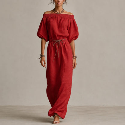 Linen Off Shoulder Maxi Dress