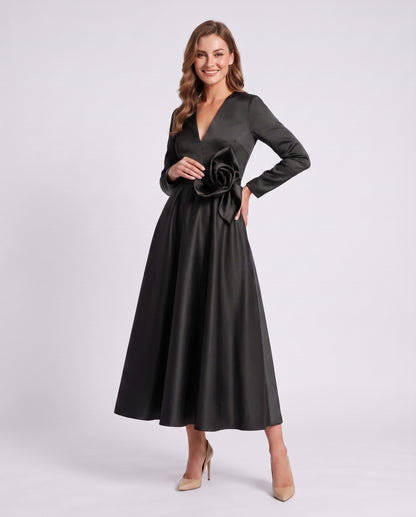 Satin Long Sleeve Midi Dress