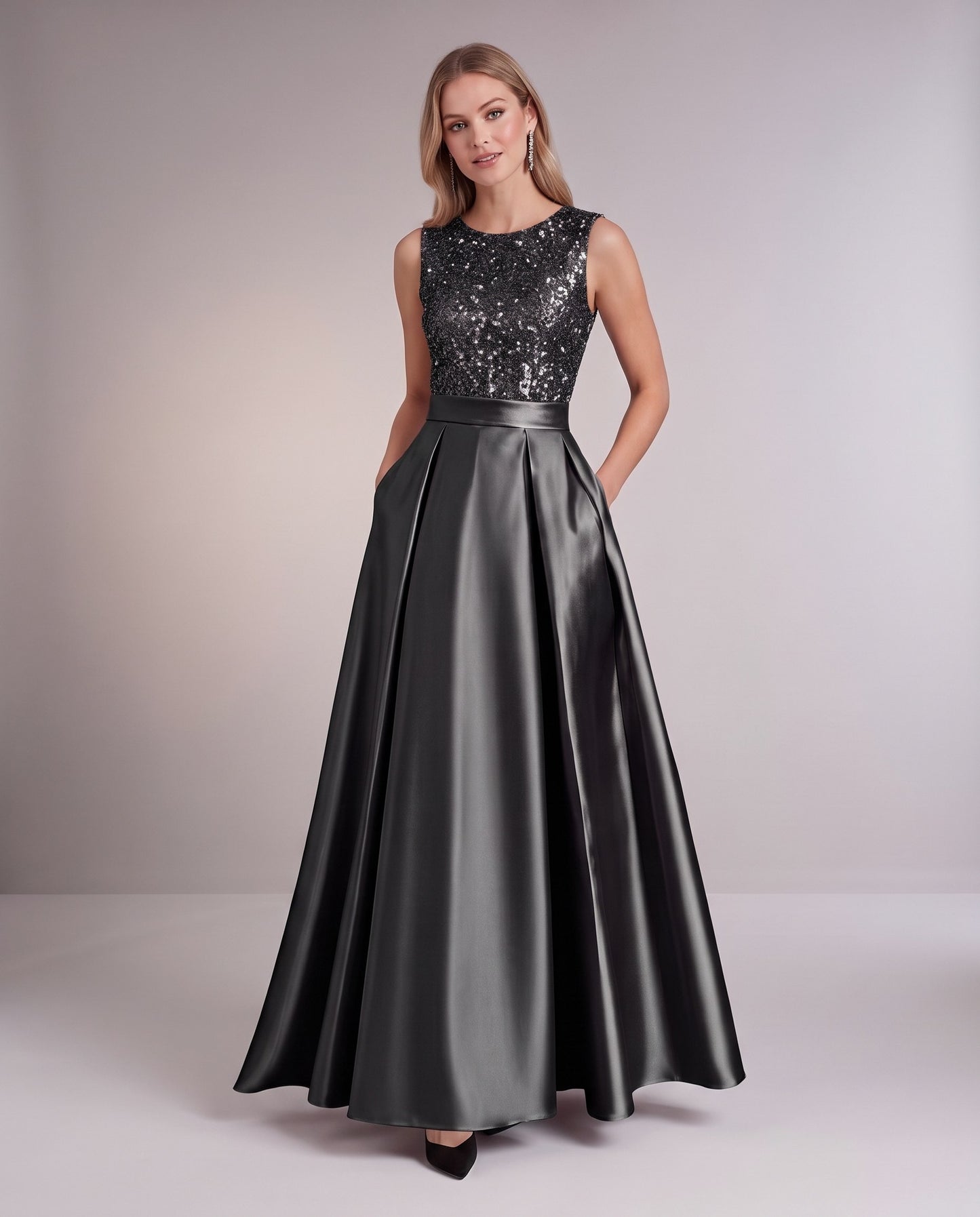 Sequin Pleated Ball Gown