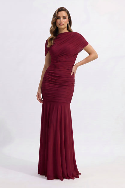 Chiffon Ruched High Neck Maxi Dress