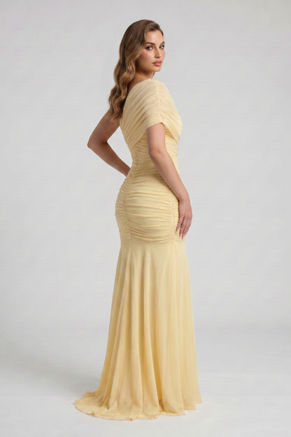 Chiffon Ruched High Neck Maxi Dress