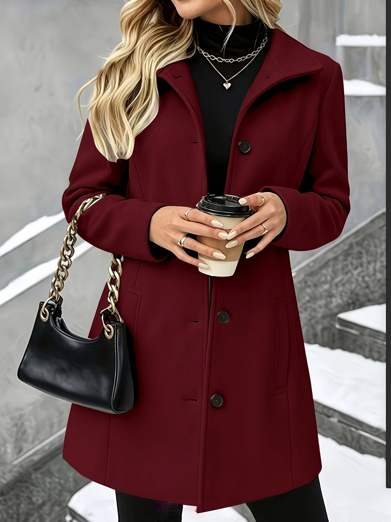 Plaid Mid Length Wool Coat