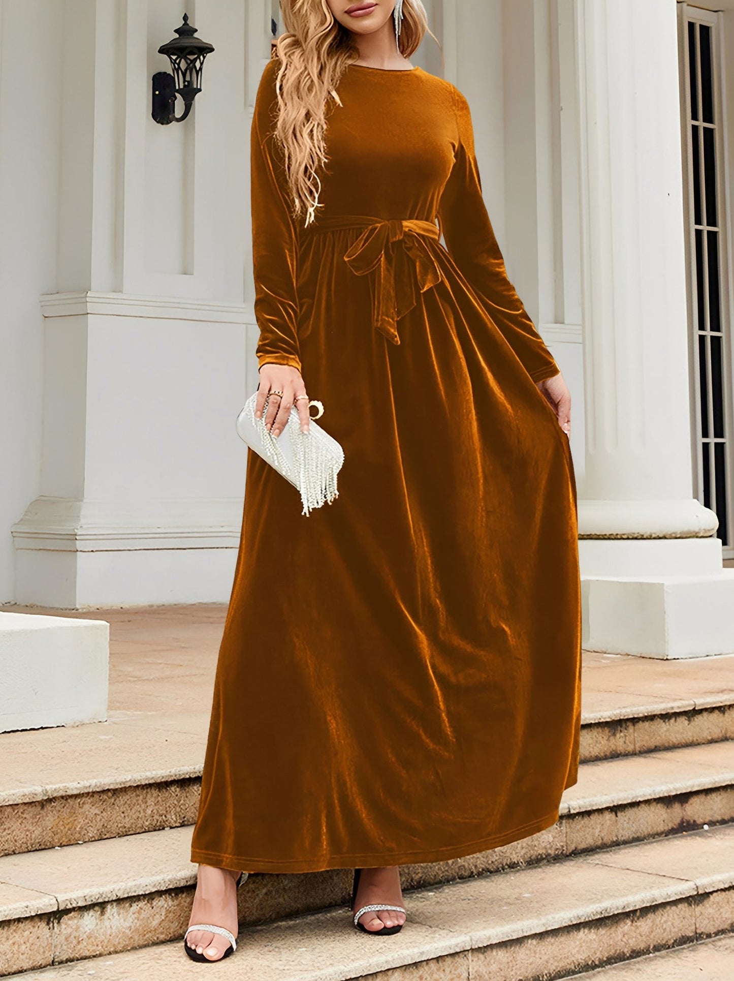Velvet Long Sleeve Maxi Dress