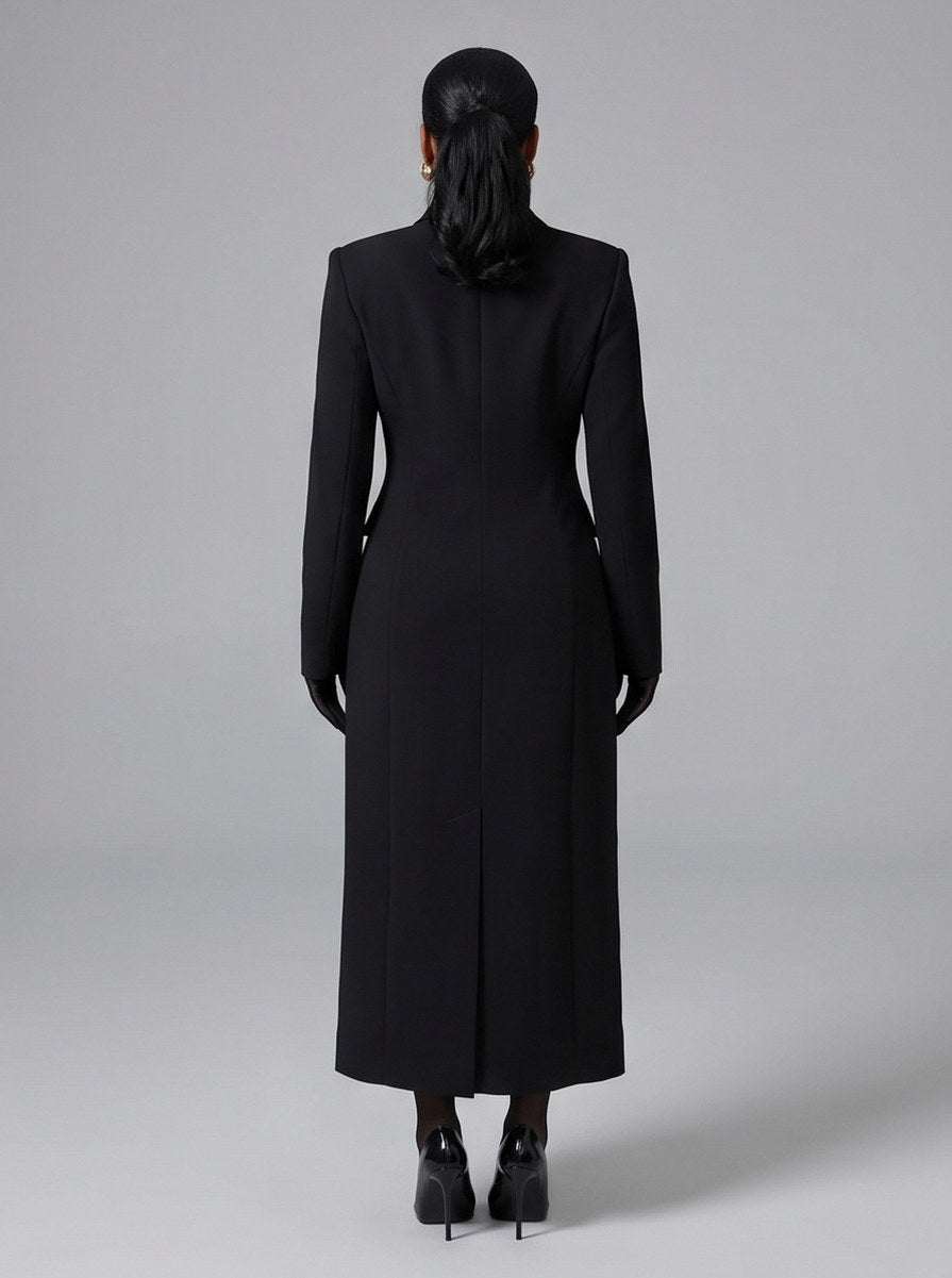 Satin Lapel Double Breasted Maxi Coat
