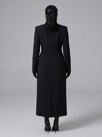Satin Lapel Double Breasted Maxi Coat