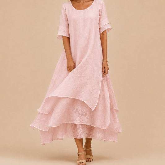 Linen Sheer Overlay Maxi Dress