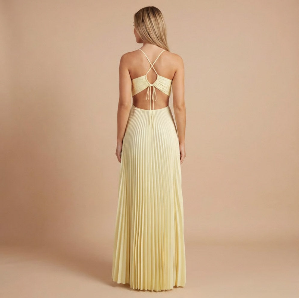 Pleated Halter Cutout Maxi Dress
