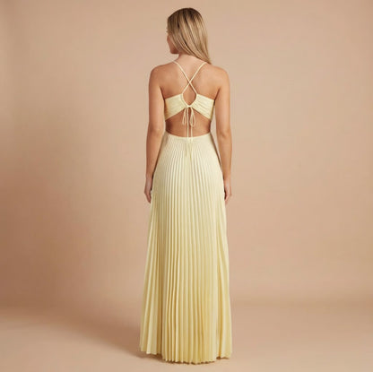 Pleated Halter Cutout Maxi Dress
