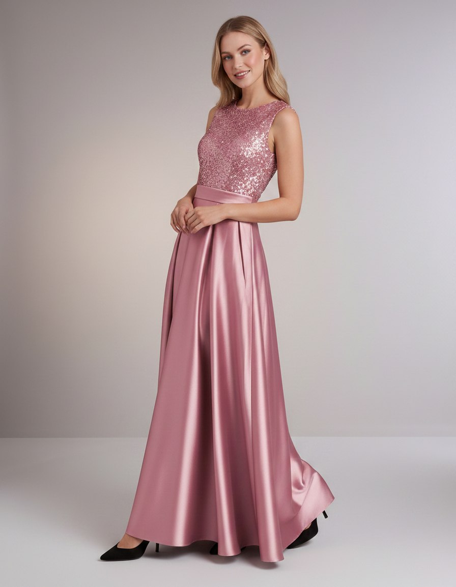 Sequin Pleated Ball Gown